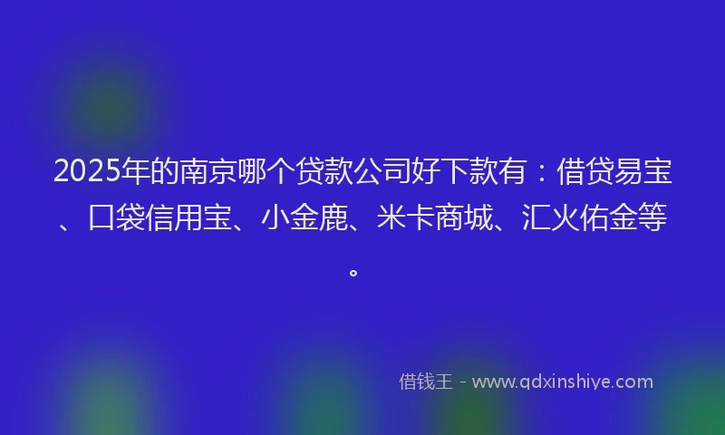 2025年的南京哪个贷款公司好下款有：借贷易宝、口袋信用宝、小金鹿、米卡商城、汇火佑金等。