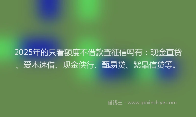 2025年的只看额度不借款查征信吗有：现金直贷、爱木速借、现金侠行、甄易贷、紫晶信贷等。