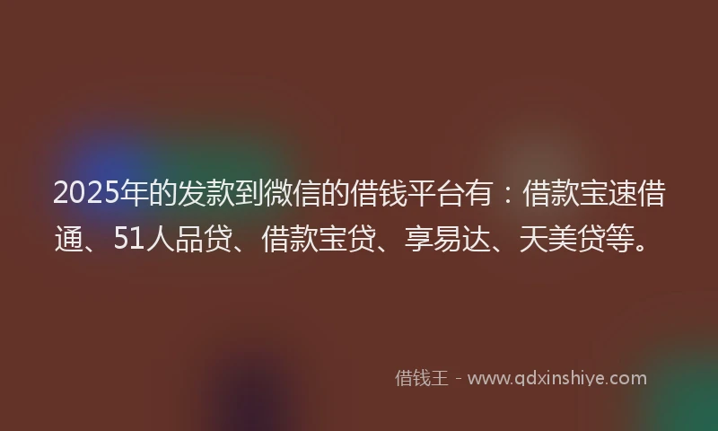 2025年的发款到微信的借钱平台有：借款宝速借通、51人品贷、借款宝贷、享易达、天美贷等。