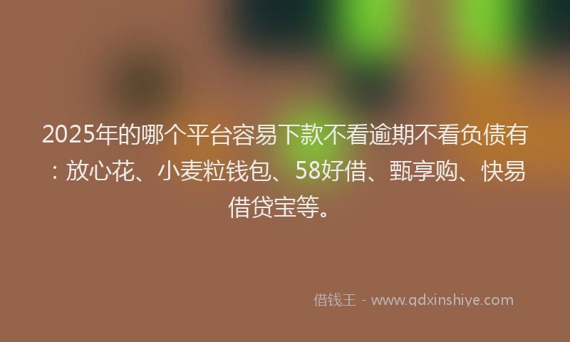 2025年的哪个平台容易下款不看逾期不看负债有：放心花、小麦粒钱包、58好借、甄享购、快易借贷宝等。