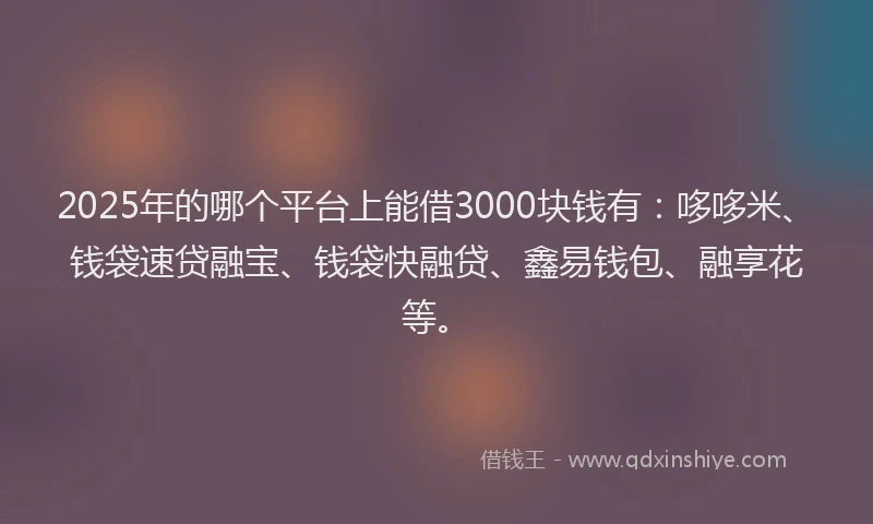 2025年的哪个平台上能借3000块钱有：哆哆米、钱袋速贷融宝、钱袋快融贷、鑫易钱包、融享花等。