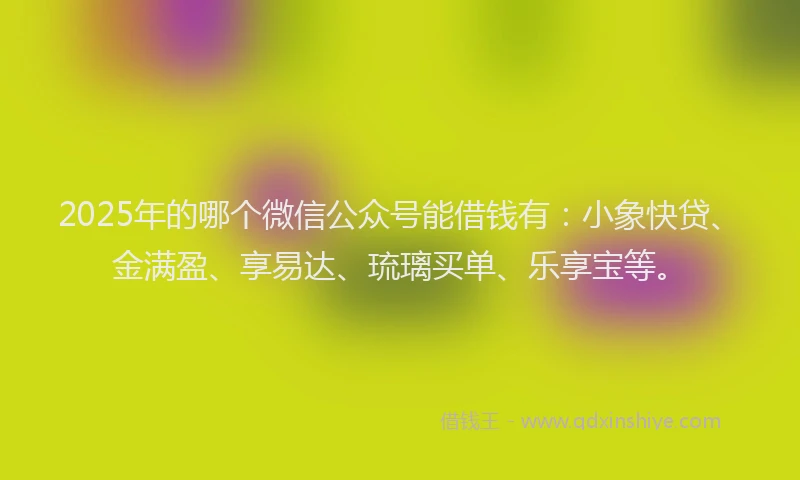2025年的哪个微信公众号能借钱有：小象快贷、金满盈、享易达、琉璃买单、乐享宝等。
