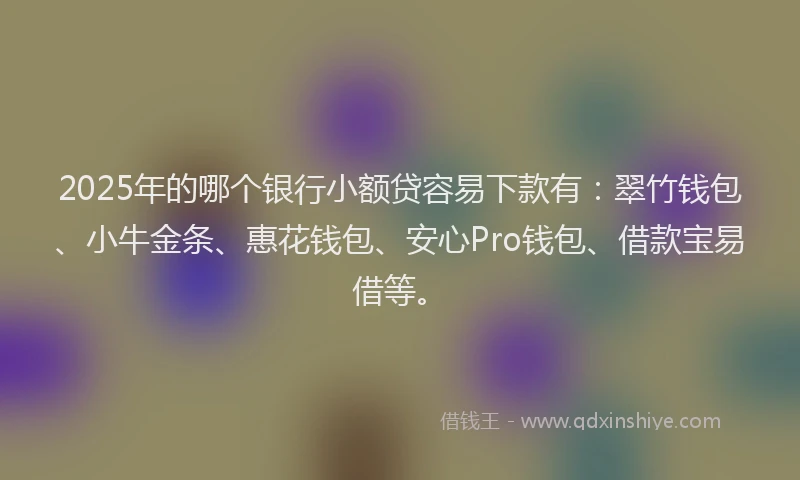 2025年的哪个银行小额贷容易下款有：翠竹钱包、小牛金条、惠花钱包、安心Pro钱包、借款宝易借等。