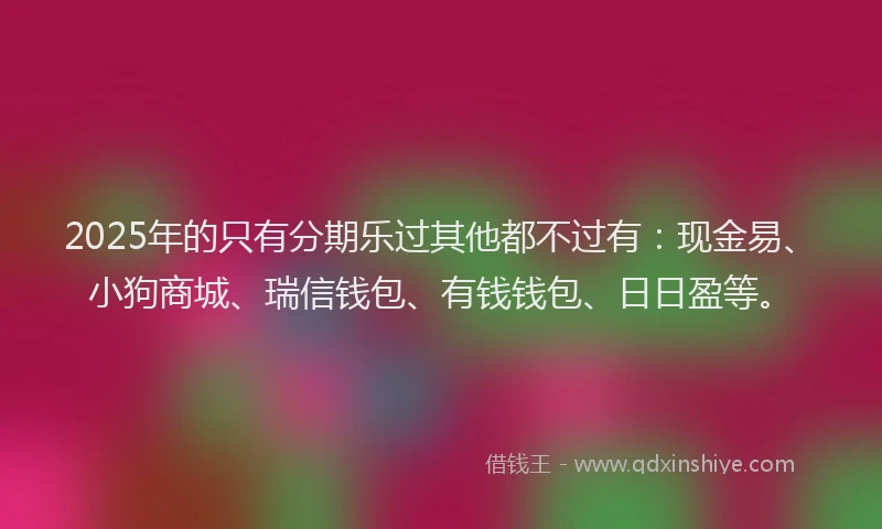 2025年的只有分期乐过其他都不过有：现金易、小狗商城、瑞信钱包、有钱钱包、日日盈等。