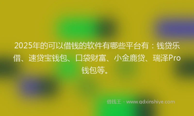 2025年的可以借钱的软件有哪些平台有：钱贷乐借、速贷宝钱包、口袋财富、小金鹿贷、瑞泽Pro钱包等。