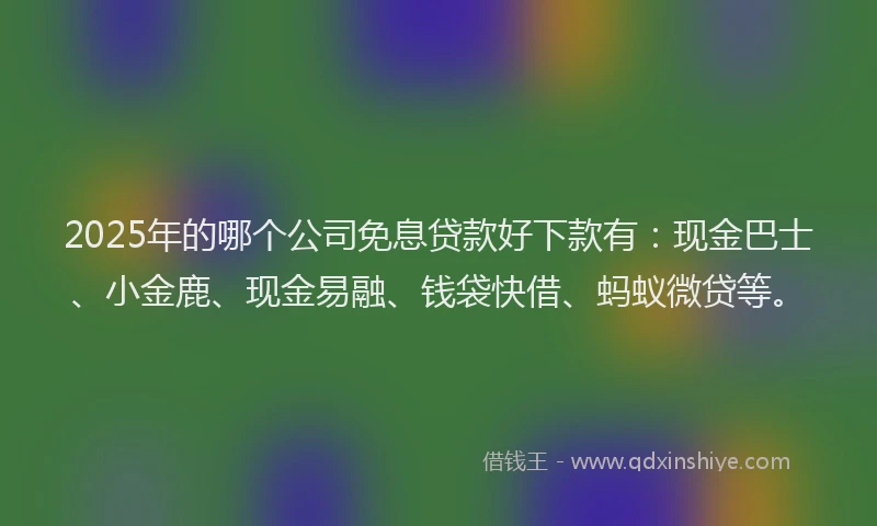 2025年的哪个公司免息贷款好下款有：现金巴士、小金鹿、现金易融、钱袋快借、蚂蚁微贷等。