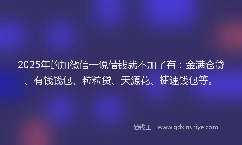 2025年的加微信一说借钱就不加了有：金满仓贷、有钱钱包、粒粒贷、天源花、捷速钱包等。