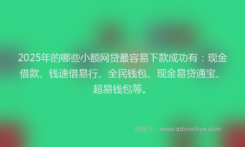 2025年的哪些小额网贷最容易下款成功有：现金借款、钱速借易行、全民钱包、现金易贷通宝、超易钱包等。
