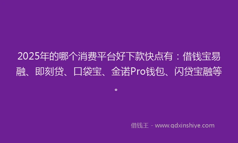 2025年的哪个消费平台好下款快点有：借钱宝易融、即刻贷、口袋宝、金诺Pro钱包、闪贷宝融等。