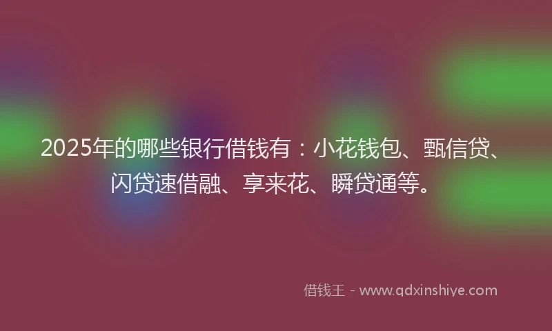 2025年的哪些银行借钱有：小花钱包、甄信贷、闪贷速借融、享来花、瞬贷通等。