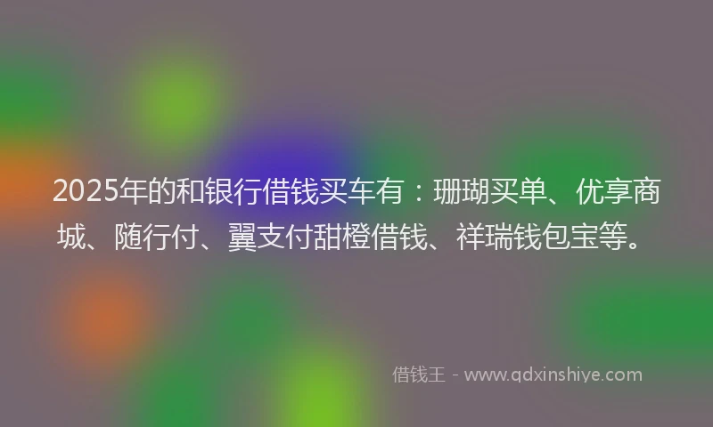 2025年的和银行借钱买车有：珊瑚买单、优享商城、随行付、翼支付甜橙借钱、祥瑞钱包宝等。