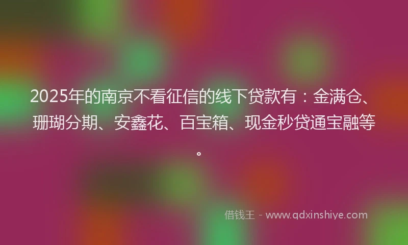 2025年的南京不看征信的线下贷款有：金满仓、珊瑚分期、安鑫花、百宝箱、现金秒贷通宝融等。