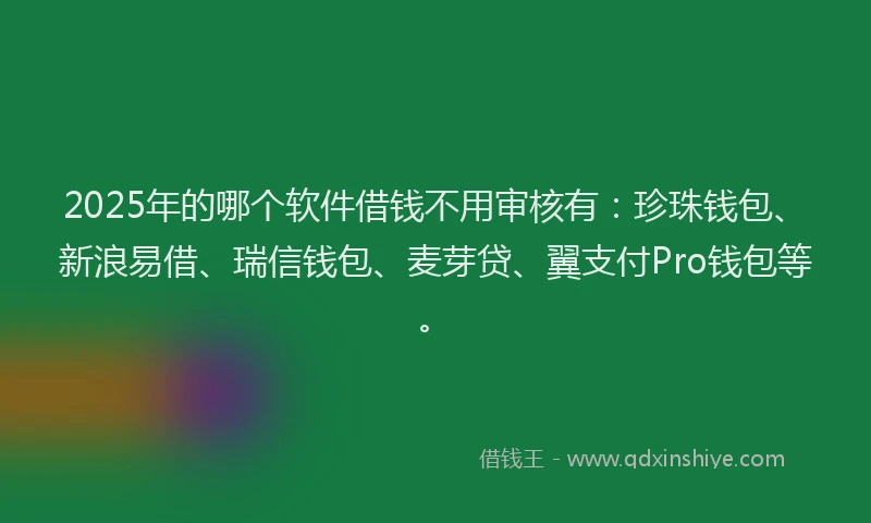2025年的哪个软件借钱不用审核有：珍珠钱包、新浪易借、瑞信钱包、麦芽贷、翼支付Pro钱包等。