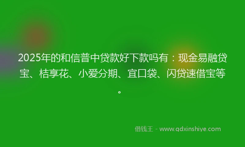 2025年的和信普中贷款好下款吗有：现金易融贷宝、桔享花、小爱分期、宜口袋、闪贷速借宝等。