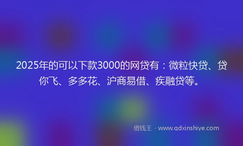 2025年的可以下款3000的网贷有：微粒快贷、贷你飞、多多花、沪商易借、疾融贷等。
