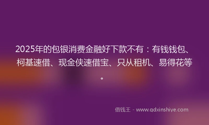 2025年的包银消费金融好下款不有：有钱钱包、柯基速借、现金侠速借宝、只从租机、易得花等。