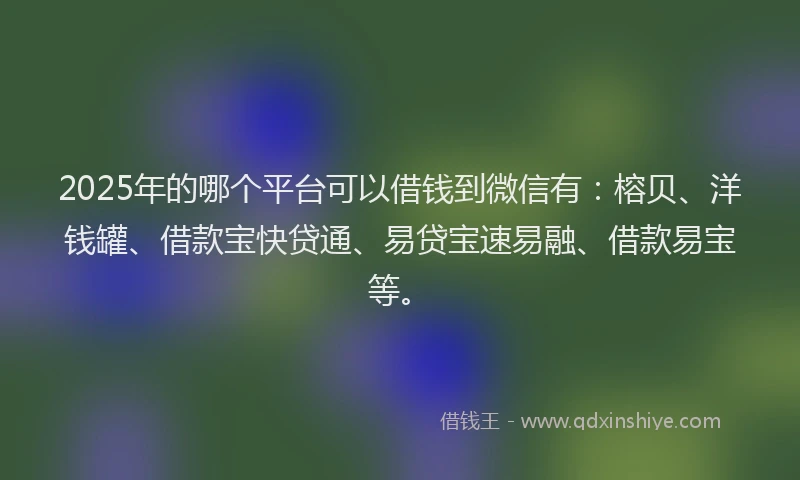 2025年的哪个平台可以借钱到微信有：榕贝、洋钱罐、借款宝快贷通、易贷宝速易融、借款易宝等。