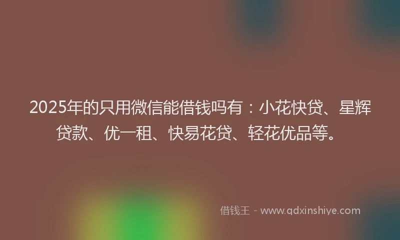 2025年的只用微信能借钱吗有：小花快贷、星辉贷款、优一租、快易花贷、轻花优品等。