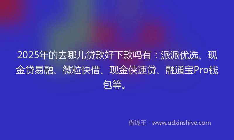2025年的去哪儿贷款好下款吗有：派派优选、现金贷易融、微粒快借、现金侠速贷、融通宝Pro钱包等。
