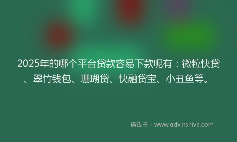 2025年的哪个平台贷款容易下款呢有：微粒快贷、翠竹钱包、珊瑚贷、快融贷宝、小丑鱼等。