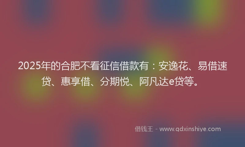 2025年的合肥不看征信借款有：安逸花、易借速贷、惠享借、分期悦、阿凡达e贷等。