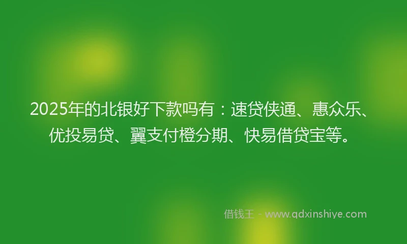 2025年的北银好下款吗有：速贷侠通、惠众乐、优投易贷、翼支付橙分期、快易借贷宝等。