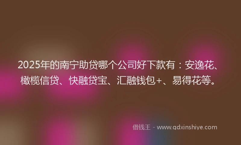 2025年的南宁助贷哪个公司好下款有：安逸花、橄榄信贷、快融贷宝、汇融钱包+、易得花等。