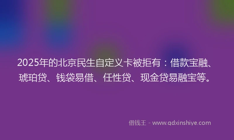 2025年的北京民生自定义卡被拒有：借款宝融、琥珀贷、钱袋易借、任性贷、现金贷易融宝等。
