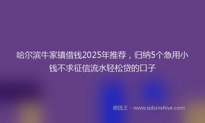 哈尔滨牛家镇借钱2025年推荐，归纳5个急用小钱不求征信流水轻松贷的口子