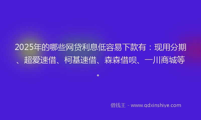 2025年的哪些网贷利息低容易下款有：现用分期、超爱速借、柯基速借、森森借呗、一川商城等。