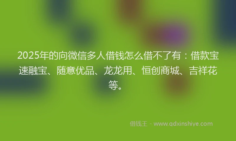 2025年的向微信多人借钱怎么借不了有：借款宝速融宝、随意优品、龙龙用、恒创商城、吉祥花等。