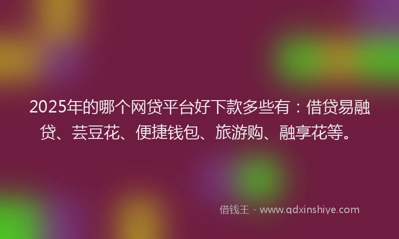 2025年的哪个网贷平台好下款多些有：借贷易融贷、芸豆花、便捷钱包、旅游购、融享花等。