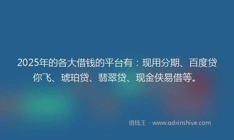 2025年的各大借钱的平台有：现用分期、百度贷你飞、琥珀贷、翡翠贷、现金侠易借等。