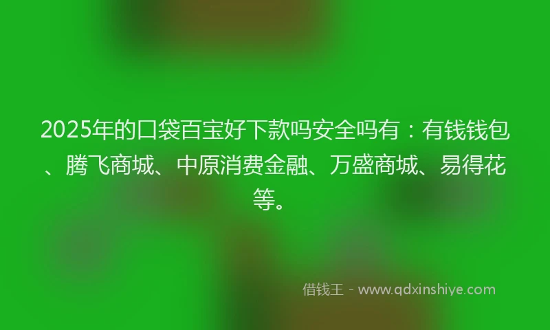2025年的口袋百宝好下款吗安全吗有：有钱钱包、腾飞商城、中原消费金融、万盛商城、易得花等。
