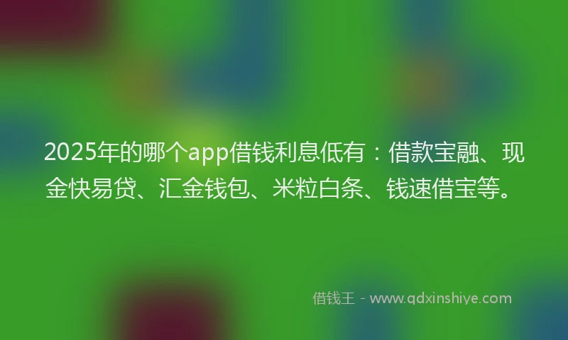 2025年的哪个app借钱利息低有：借款宝融、现金快易贷、汇金钱包、米粒白条、钱速借宝等。