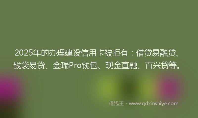 2025年的办理建设信用卡被拒有：借贷易融贷、钱袋易贷、金瑞Pro钱包、现金直融、百兴贷等。