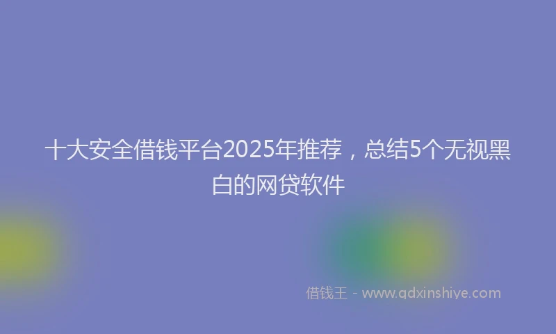 十大安全借钱平台2025年推荐，总结5个无视黑白的网贷软件