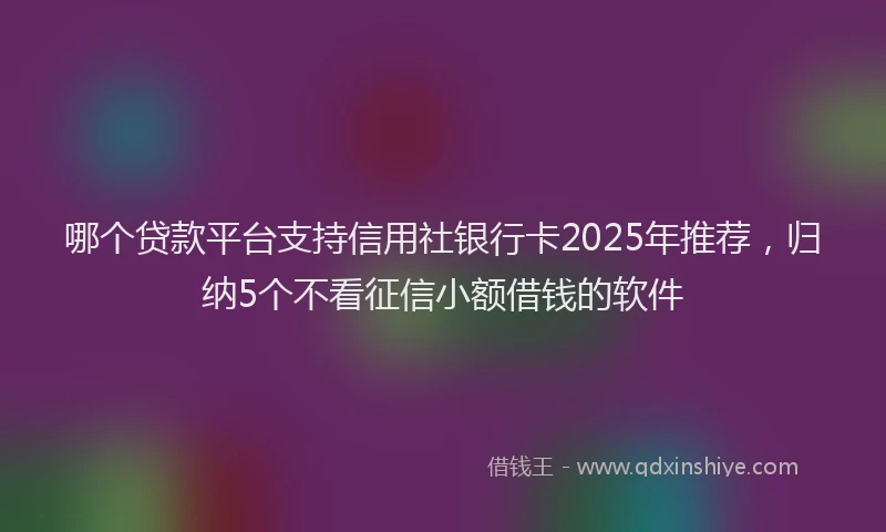 哪个贷款平台支持信用社银行卡2025年推荐，归纳5个不看征信小额借钱的软件