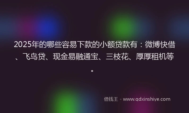 2025年的哪些容易下款的小额贷款有：微博快借、飞鸟贷、现金易融通宝、三枝花、厚厚租机等。