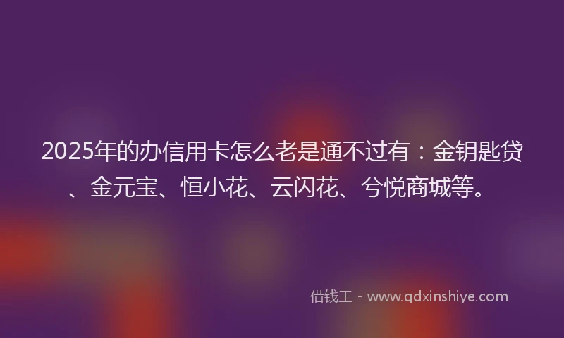 2025年的办信用卡怎么老是通不过有：金钥匙贷、金元宝、恒小花、云闪花、兮悦商城等。