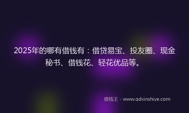 2025年的哪有借钱有：借贷易宝、投友圈、现金秘书、借钱花、轻花优品等。