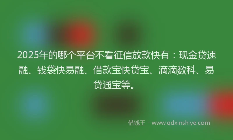 2025年的哪个平台不看征信放款快有：现金贷速融、钱袋快易融、借款宝快贷宝、滴滴数科、易贷通宝等。