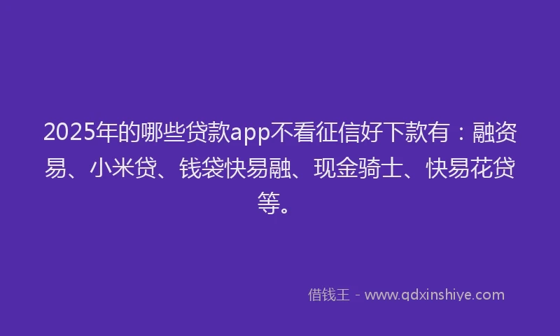 2025年的哪些贷款app不看征信好下款有：融资易、小米贷、钱袋快易融、现金骑士、快易花贷等。