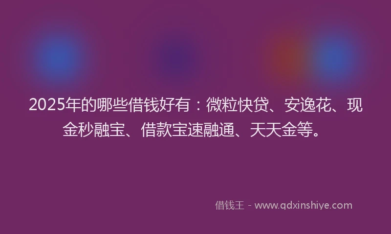 2025年的哪些借钱好有：微粒快贷、安逸花、现金秒融宝、借款宝速融通、天天金等。