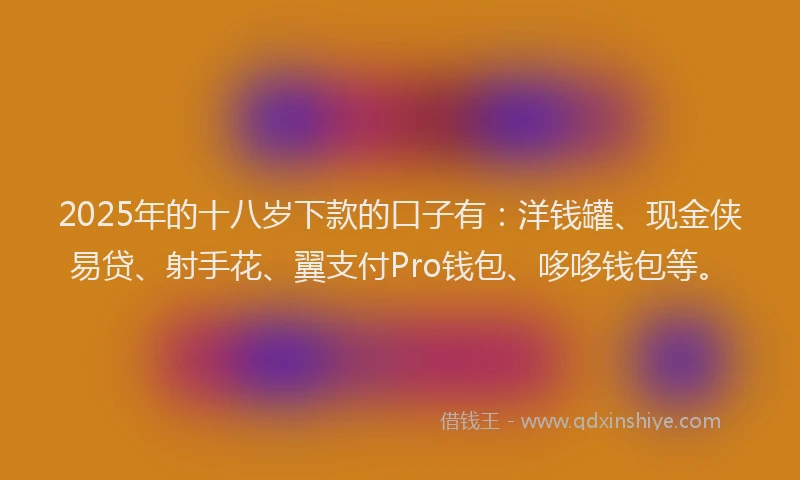 2025年的十八岁下款的口子有：洋钱罐、现金侠易贷、射手花、翼支付Pro钱包、哆哆钱包等。