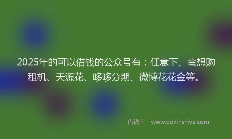 2025年的可以借钱的公众号有：任意下、蛮想购租机、天源花、哆哆分期、微博花花金等。