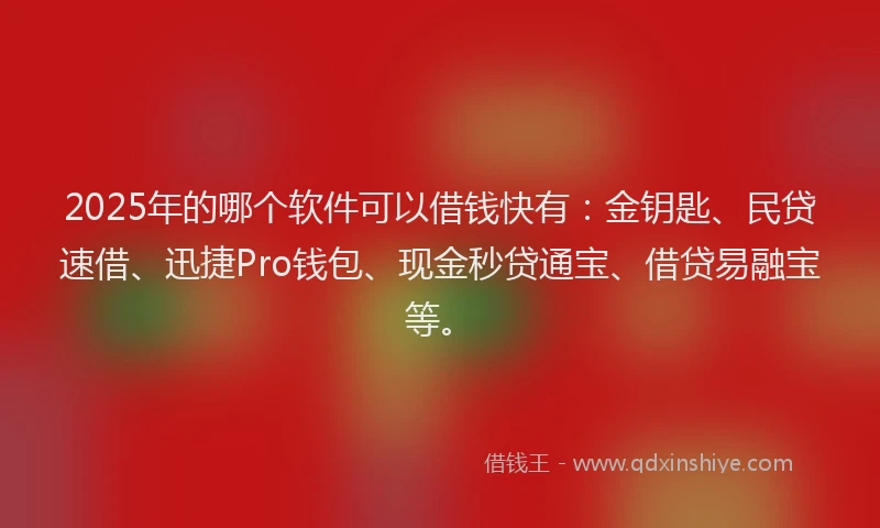 2025年的哪个软件可以借钱快有：金钥匙、民贷速借、迅捷Pro钱包、现金秒贷通宝、借贷易融宝等。