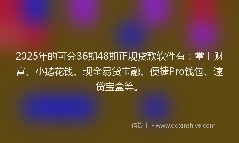 2025年的可分36期48期正规贷款软件有：掌上财富、小鹅花钱、现金易贷宝融、便捷Pro钱包、速贷宝盒等。