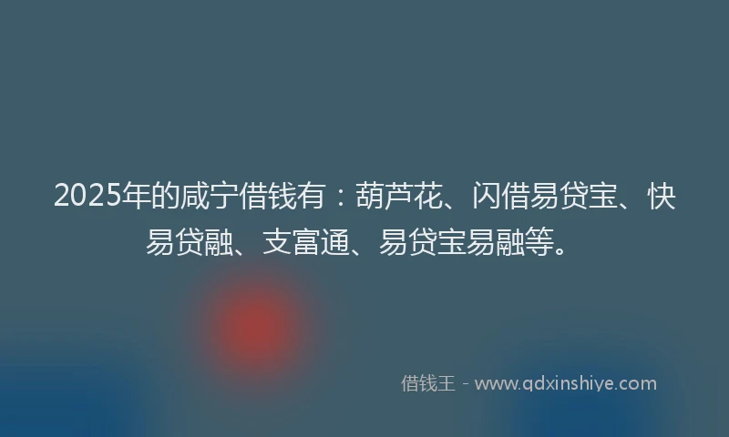 2025年的咸宁借钱有：葫芦花、闪借易贷宝、快易贷融、支富通、易贷宝易融等。