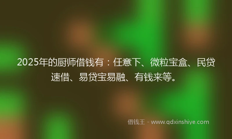 2025年的厨师借钱有：任意下、微粒宝盒、民贷速借、易贷宝易融、有钱来等。